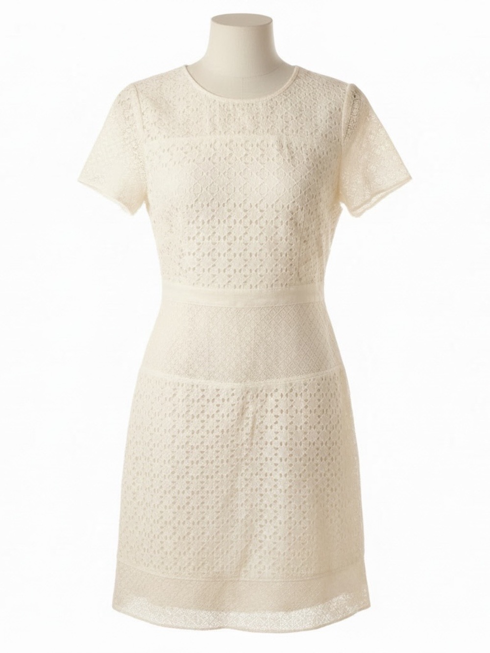 Banana Republic Cream Lace Short-Sleeve Mini Dress